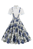 Blue Peter Pan Collar Polka Dots Straps Overall Vintage Dress