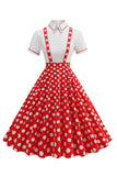 Blue Peter Pan Collar Polka Dots Straps Overall Vintage Dress