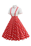 Blue Peter Pan Collar Polka Dots Straps Overall Vintage Dress