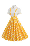 Blue Peter Pan Collar Polka Dots Straps Overall Vintage Dress