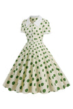 Retro Style Red Polka Dots Vintage Swing Dress with Cap Sleeves