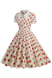 Retro Style Red Polka Dots Vintage Swing Dress with Cap Sleeves