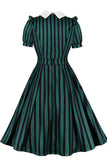 Vertical Striped Lapel Neck Halloween Costume 1950s Dress