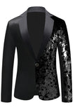 Sparkly Black Sequins Notched Lapel Men's Blazer