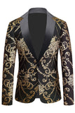 Black Golden Notched Lapel Jacquard Men's Blazer