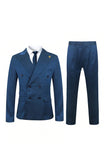 2 Pieces Blue Men's Double Breasted Peak Lapel Suits