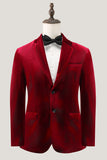 Notched Lapel Burgundy Velvet Single Breasted Men's Formal Blazer