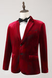 Notched Lapel Burgundy Velvet Single Breasted Men's Formal Blazer