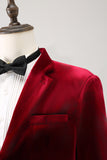 Notched Lapel Burgundy Velvet Single Breasted Men's Formal Blazer