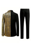 Sparkly Black Golden 2 Pieces One Button Notched Lapel Men's Formal Suits