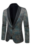 Dark Blue Jacquard Shawl Lapel Men's Formal Blazer