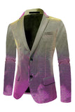 Purple Yellow Notched Lapel Men's Formal Blazer