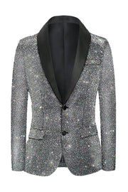 Glitter Grey Shawl Lapel Men's Formal Blazer