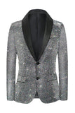 Sparkly Grey Shawl Lapel Slim Fit Men's Formal Blazer