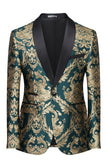 Dark Green Men's Formal Blazer with Embroidery