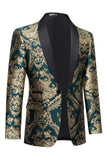 Dark Green Men's Formal Blazer with Embroidery