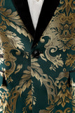 Dark Green Shawl Lapel One Button Jacquard Men's Formal Blazer