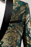 Dark Green Shawl Lapel One Button Jacquard Men's Formal Blazer