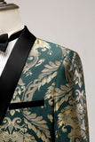 Dark Green Shawl Lapel One Button Jacquard Men's Formal Blazer