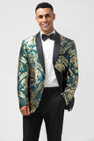 Dark Green One Button Jacquard Men's Formal Blazer with Shawl Lapel