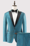 Peacock Blue 2 Piece Peak Lapel One Button Men's Prom Suits