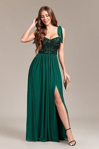 Sparkly Green Sequins Long Formal Dress With Slit