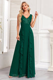 Sparkly Dark Green A Line Sequins Long Formal Dress with Ruffles