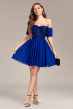 Sparkly Royal Blue A-Line Cocktail Dress with Sequins