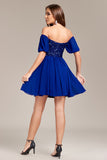 Sparkly Royal Blue A-Line Cocktail Dress with Sequins