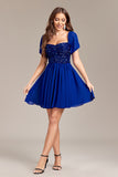 Sparkly Royal Blue A-Line Cocktail Dress with Sequins