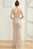 Sparkly Silver Mermaid V Neck Long Formal Dress