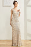 Sparkly Silver Mermaid V Neck Long Formal Dress