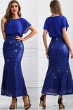 Sparkly Royal Blue Mermaid Formal Dress with Long Batwing Sleeves