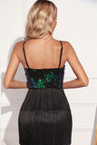 Sparkly Black Green Fringed Short Cocktail Dress with Sequins