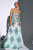 Sparkly Green A Line Sweetheart Long Formal Dress with Sequins