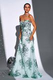 Sparkly Green A Line Sweetheart Long Formal Dress with Sequins