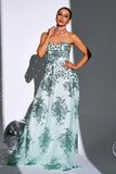 Sparkly Green A Line Sweetheart Long Formal Dress with Sequins