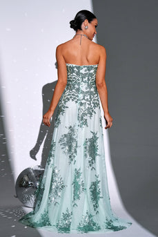 Sparkly Green A Line Sweetheart Long Formal Dress with Sequins