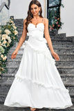 White A Line Sweetheart Spaghetti Straps Long Formal Dress