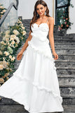 White A Line Sweetheart Spaghetti Straps Long Formal Dress