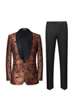 Brown Jacquard Shawl Lapel Men's 2 Pieces Suits