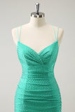 Green Spaghetti Straps Backless Tight Cocktail Dress with Beading