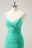 Green Spaghetti Straps Backless Tight Cocktail Dress with Beading