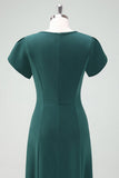 Dark Green V-Neck Cocktail Dress with Short Sleeves