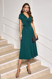 Dark Green A-Line Short Sleeves Mother of Bride Dress with Belt