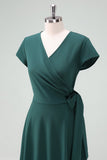 Dark Green A-Line Mother of Bride Dress with Short Sleeves