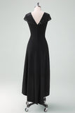 Black High-Low Cocktail Dress with Cap Sleeves