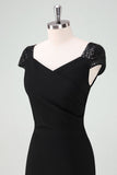 Black High-Low Cocktail Dress with Cap Sleeves