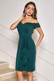 Dark Green Bodycon Off the Shoulder Ruffled Cocktail Party Dress