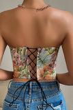 Flower Jacquard Sweetheart Lace-up Back Corset Top